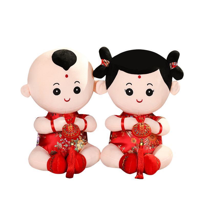 压床娃娃一对结婚金童玉女床上高档喜娃婚庆婚房新婚毛绒布艺类玩具