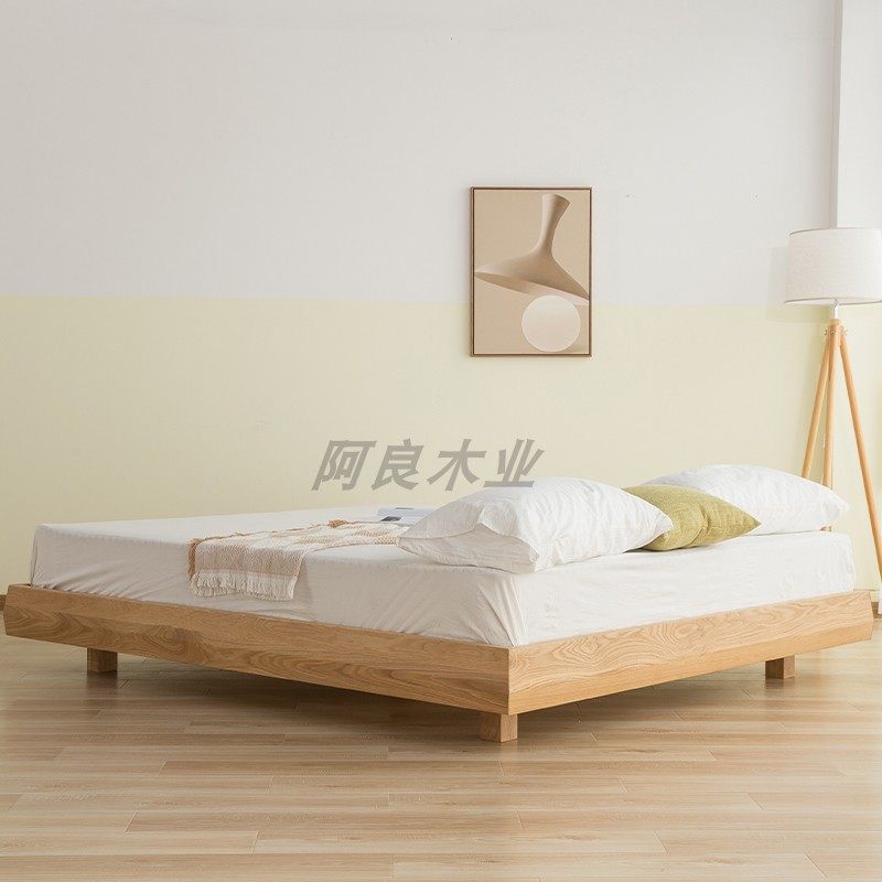 新日式床头床架矮床主卧胡桃北欧榻榻米现代简约橡木实木床