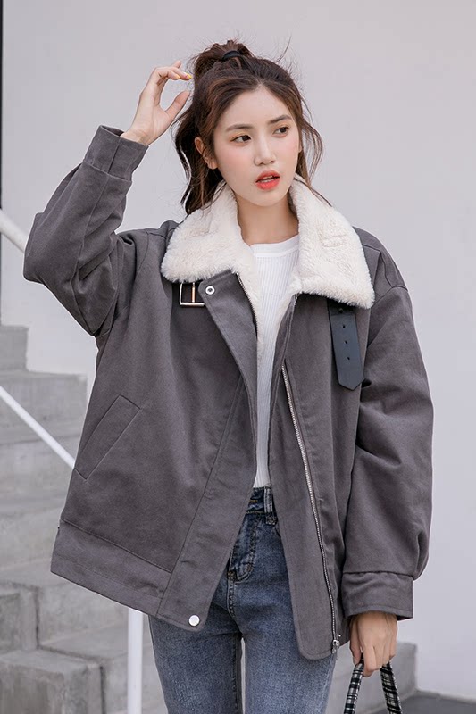 羊羔毛工装棉服女冬季2020新款韩版原宿bf学生加绒加厚ins棉衣潮