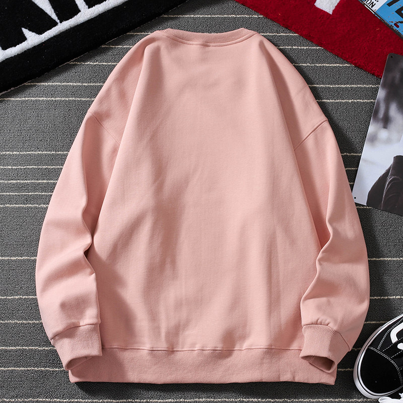 粉色圆领卫衣男骚粉潮牌春季款加加厚无帽青春活力卫衣