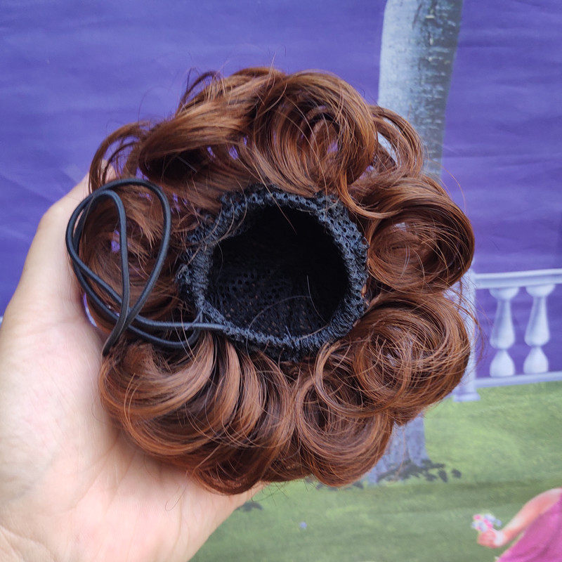盘头花苞高档真发假发丸子头卷发包复古头花发包