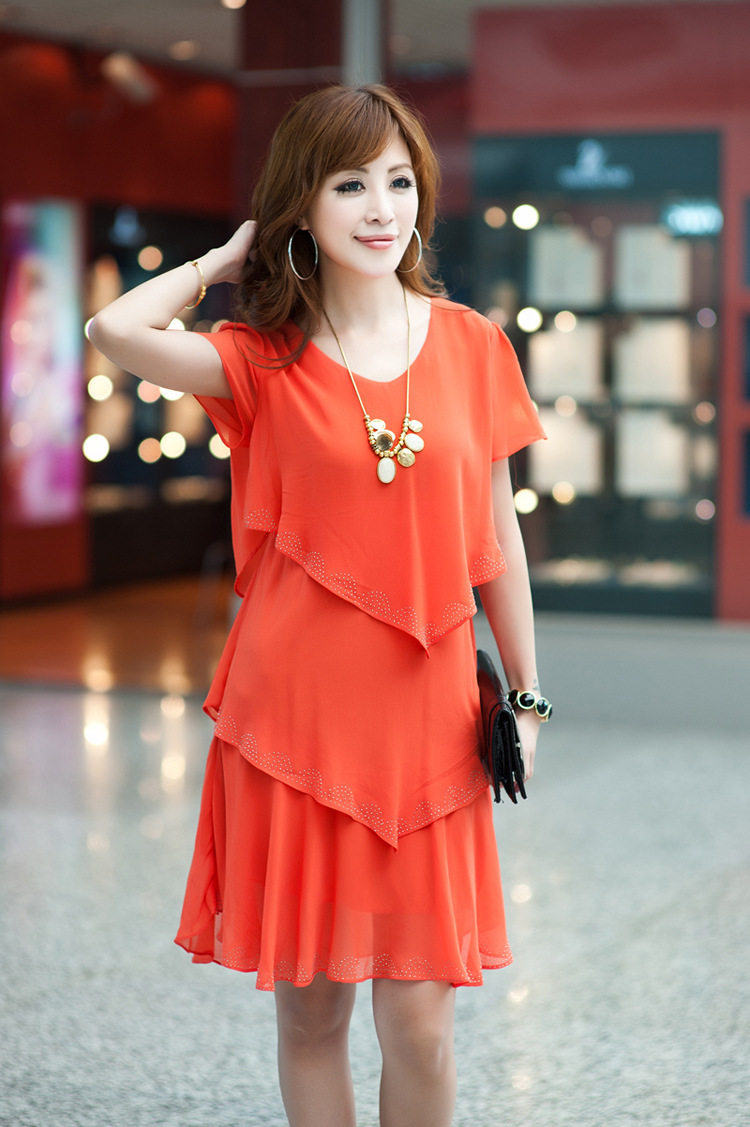 宽松层层蛋糕雪纺连衣裙胖婆200斤裙夏中年韩版大连衣裙