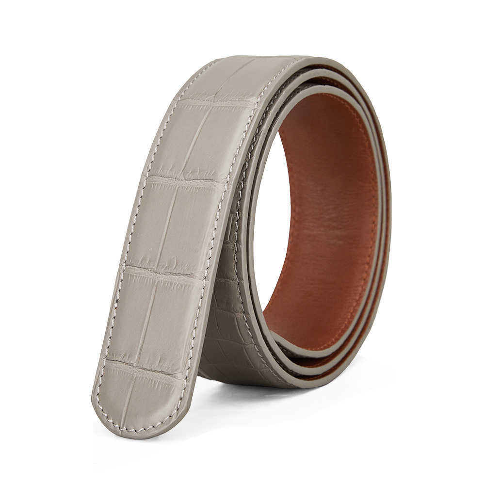 联名尼罗鳄肚皮哑光圆头皮带男真皮腰带商务休闲百搭平滑扣鳄鱼皮