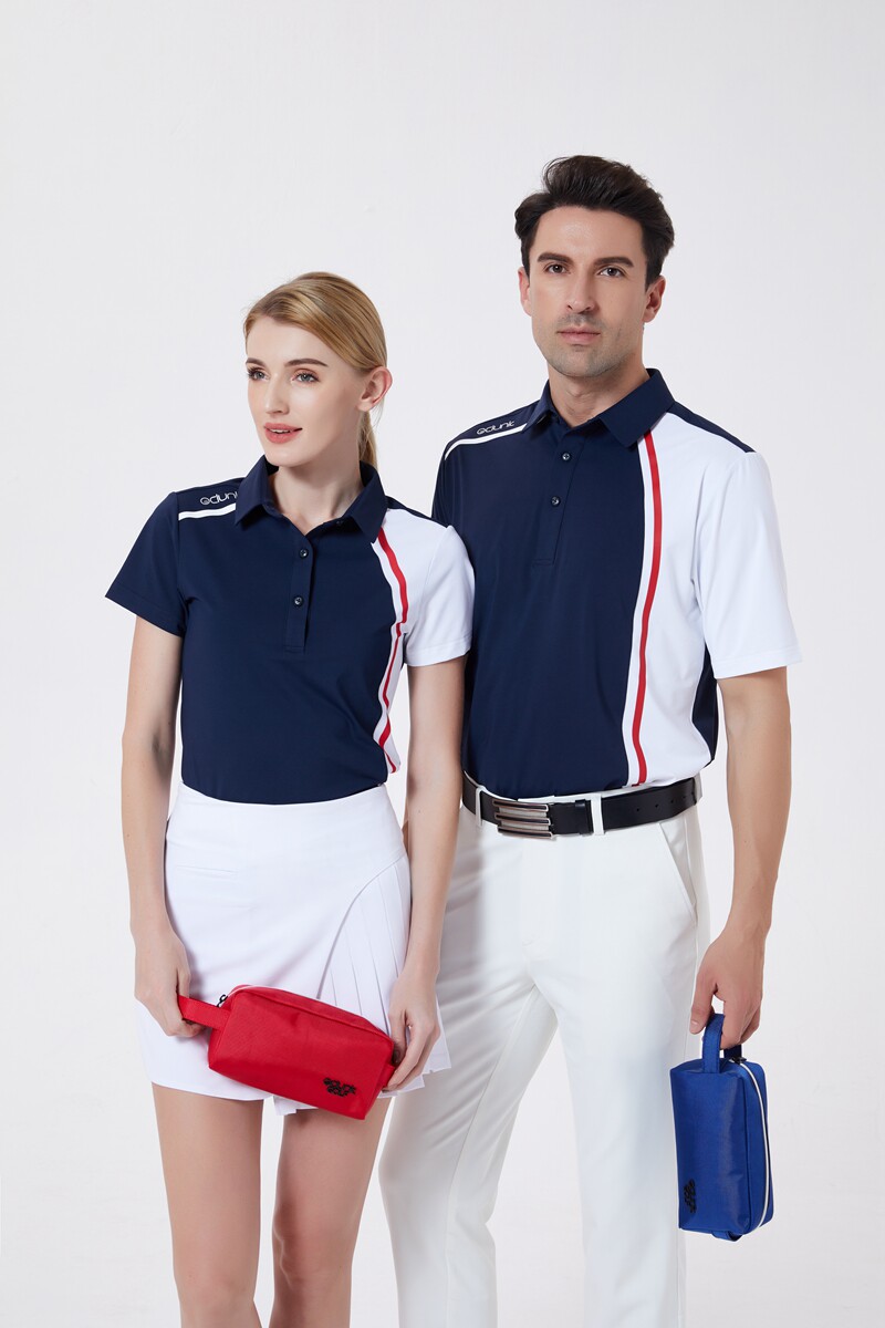 oclunl新款高尔夫服装短袖恤男女同golf速干拼条高尔夫服装