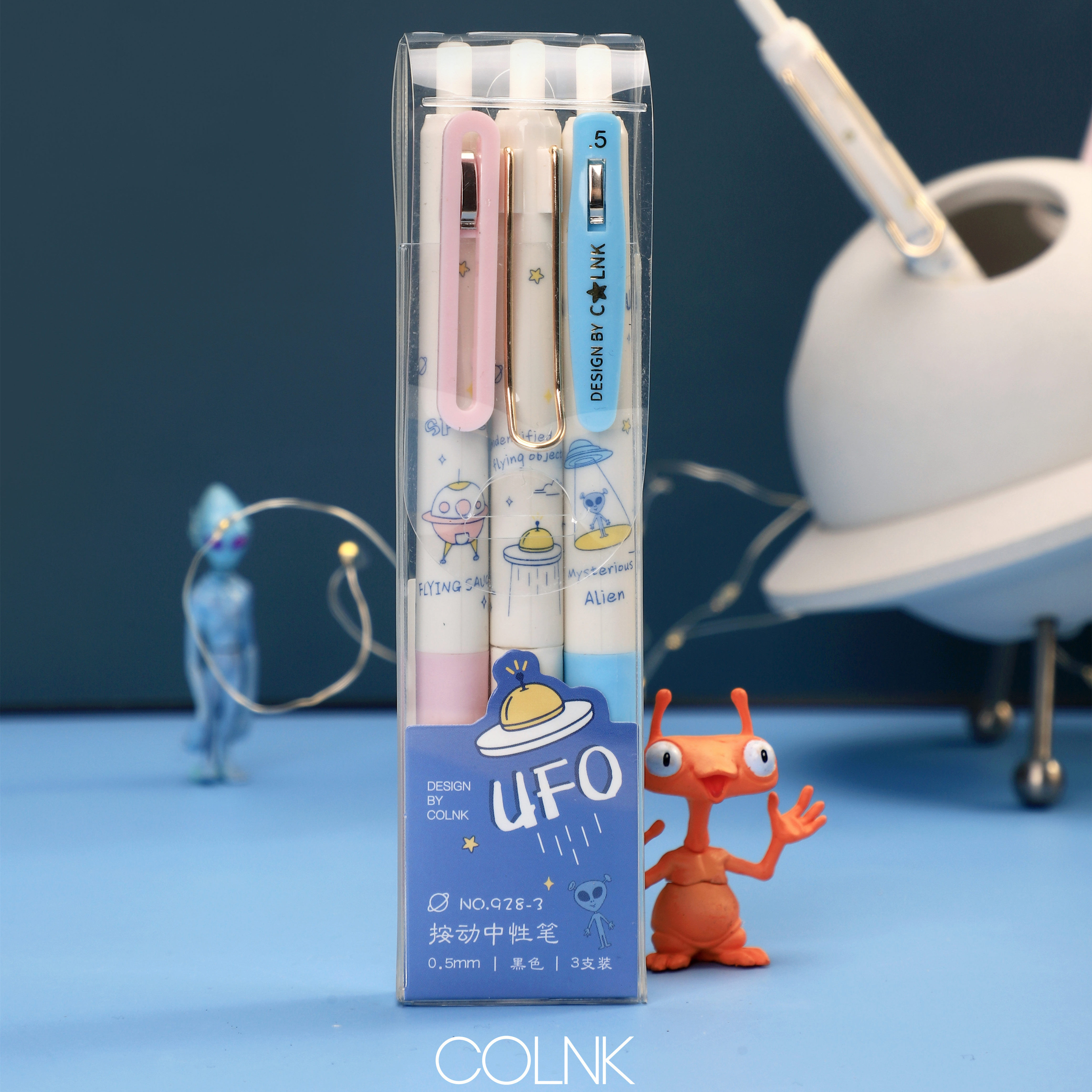 柯林ufo卡通按动中性笔子弹头黑色签字笔可爱爱小中性笔
