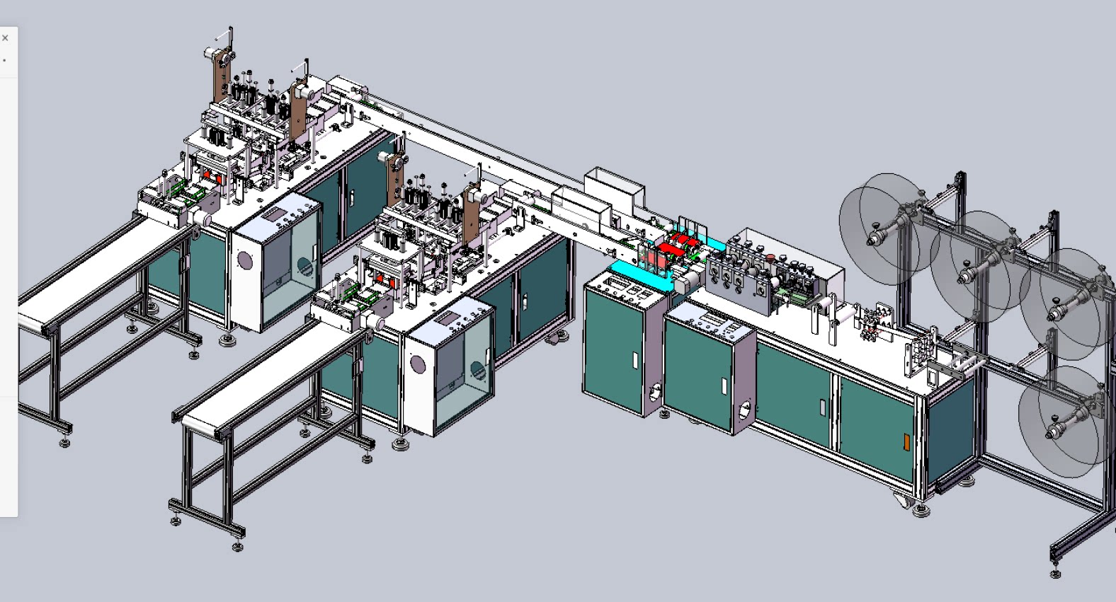 全自动口罩机 平面口罩一拖二外耳带机 3d图面,三维图纸
