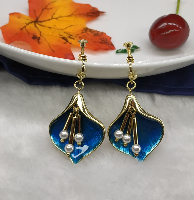 欧美饰品宫廷巴洛克复古珐琅耳环蓝色耳钩扇形耳环