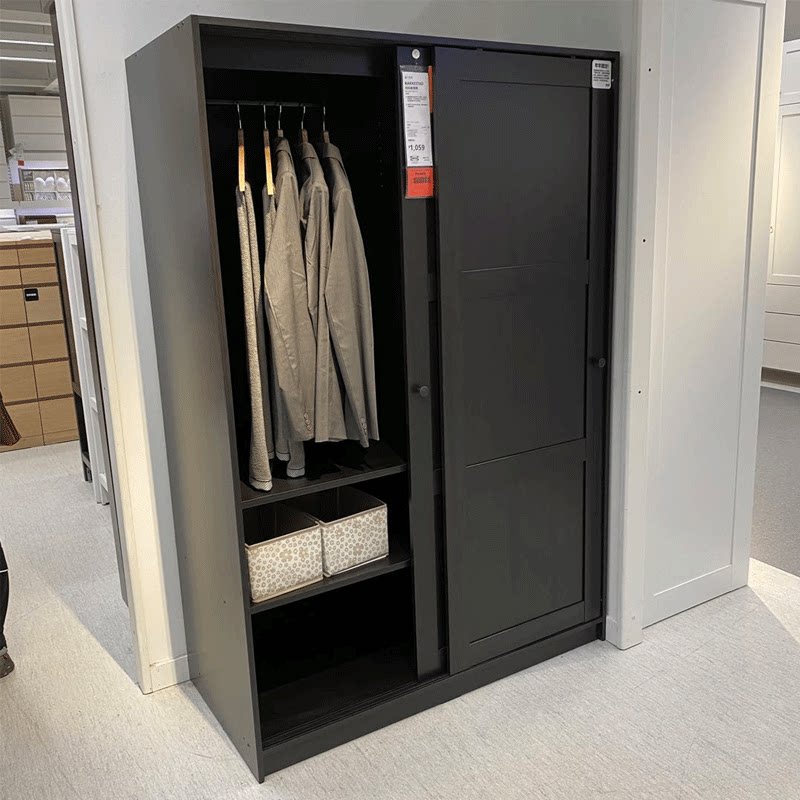 宜家滑门推拉门衣柜褐色117x176x55cm简约北欧储物柜拉科衣柜