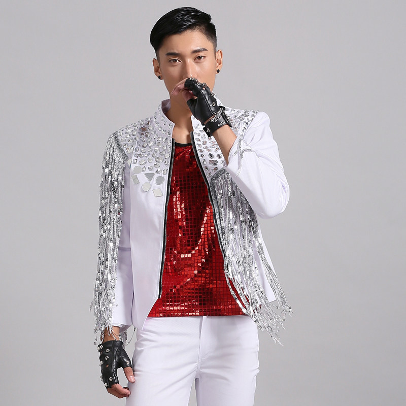 男歌手演出服流苏外套韩版新款亮片舞蹈表演舞台西服