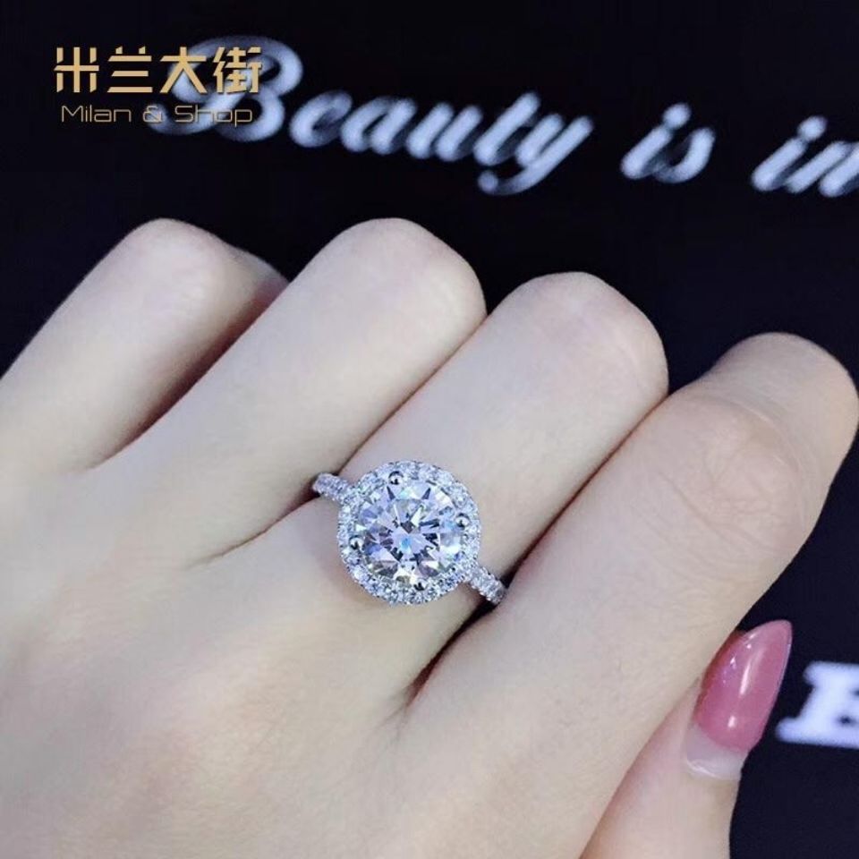 戒指pt950求婚3克拉经典石戒指莫桑钻戒六爪订婚戒指