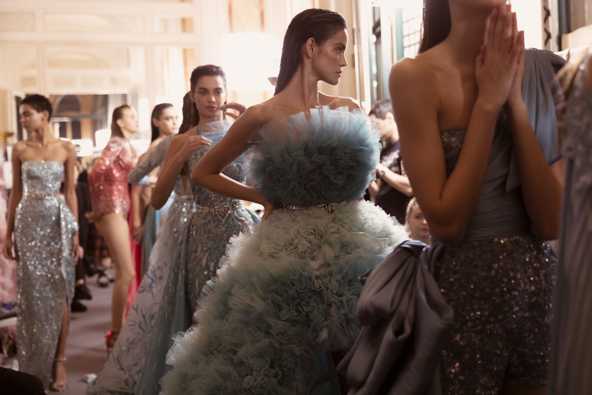 zuhairmurad蓝色海洋婚礼前短长红毯走演出晚礼服迎宾礼服