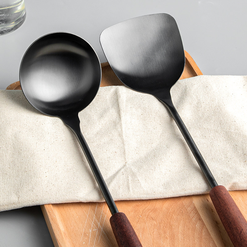 墨色加厚不锈钢锅铲手柄家用厨房厨具炒菜铲子锅铲
