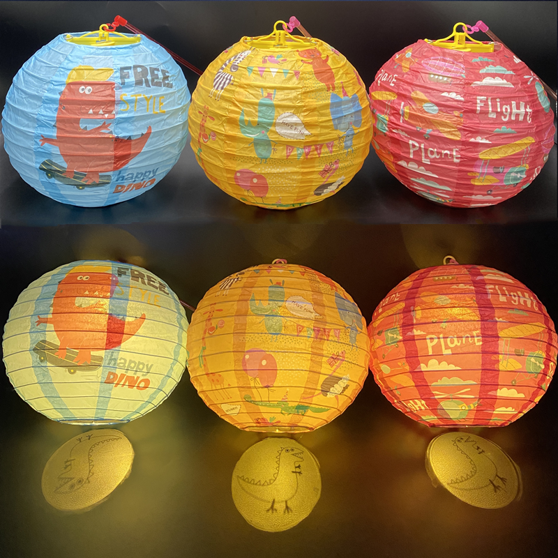 灯笼投影元宵手工diy纸灯儿童手提恐龙图案灯笼