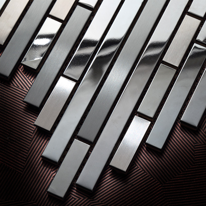 名玛汇黑色金属不锈钢马赛克电视背景墙简约现代镜面长条墙贴瓷砖