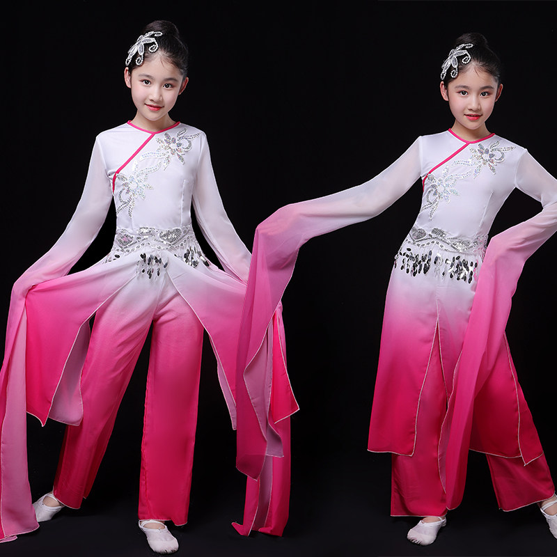 儿童古典水袖服装水墨飘逸中国国风仙女女服儿童演出服