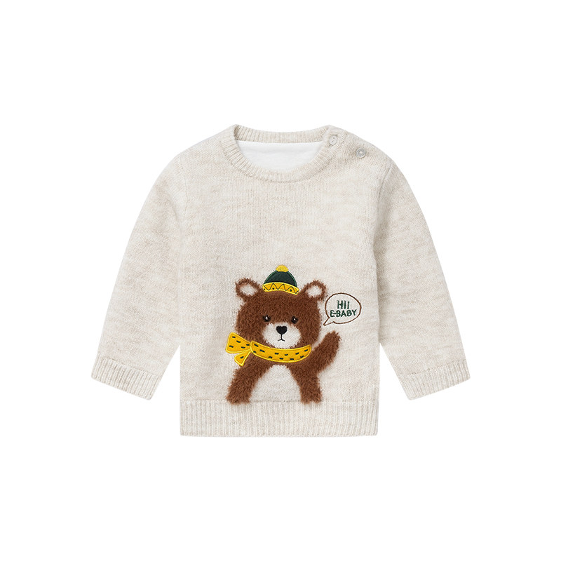 elandbaby衣恋婴童秋冬新品男宝宝休闲卡通小熊圆领毛衣