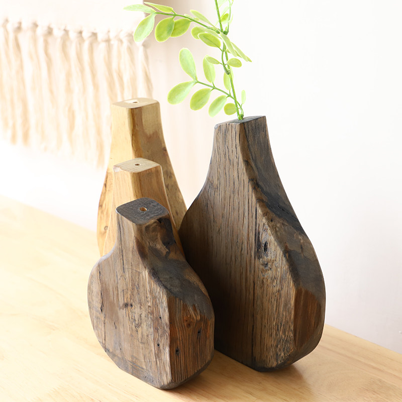 干花装饰木质花瓶北欧创意简约餐桌摆件客厅花瓶