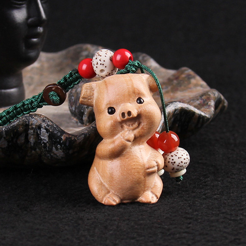 项坠钥匙扣桃木小猪十二生肖挂件生肖平安摆件