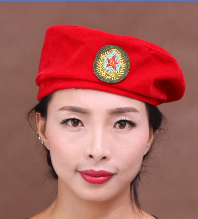 广场舞水兵贝雷帽红色平绒绒帽特种兵户外帽子春秋帽子