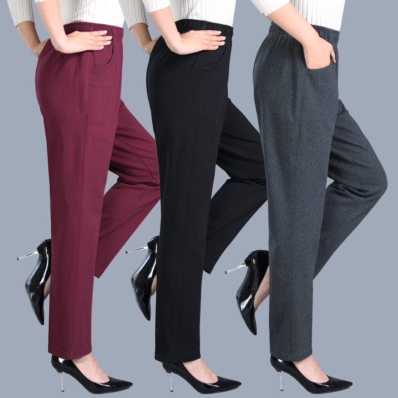 纯棉运动裤女秋冬中老年女裤妈妈裤子加绒加厚老人宽松休闲直筒裤