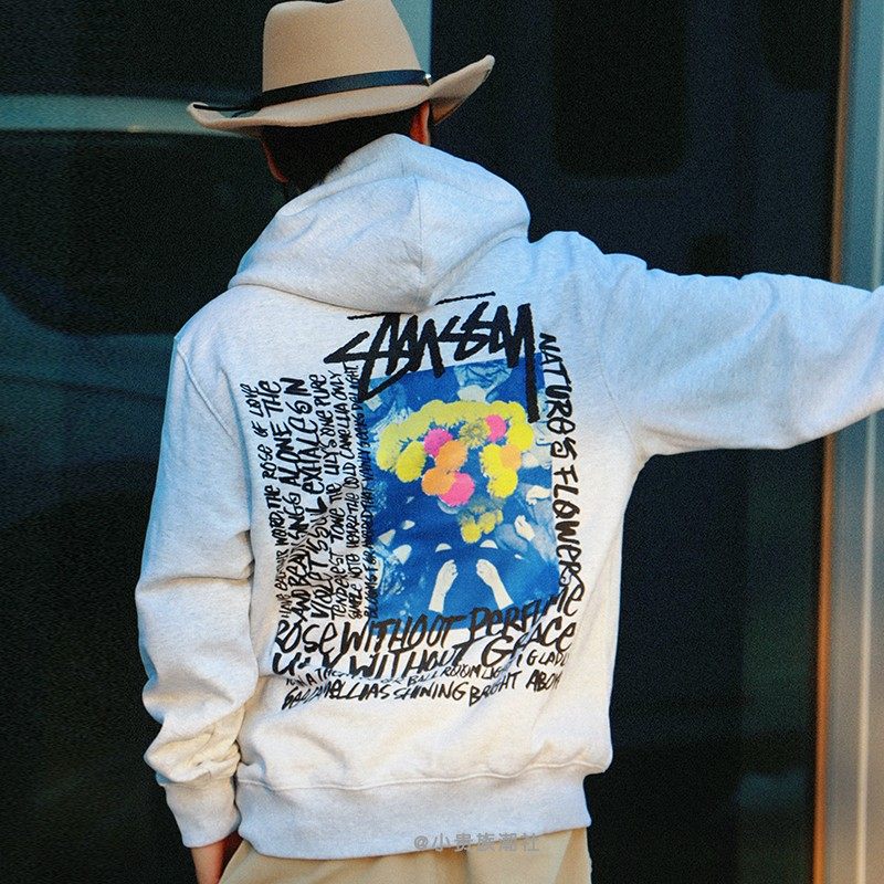 欧美街头潮牌stussy男女女装情侣宽松山茶山茶花卫衣