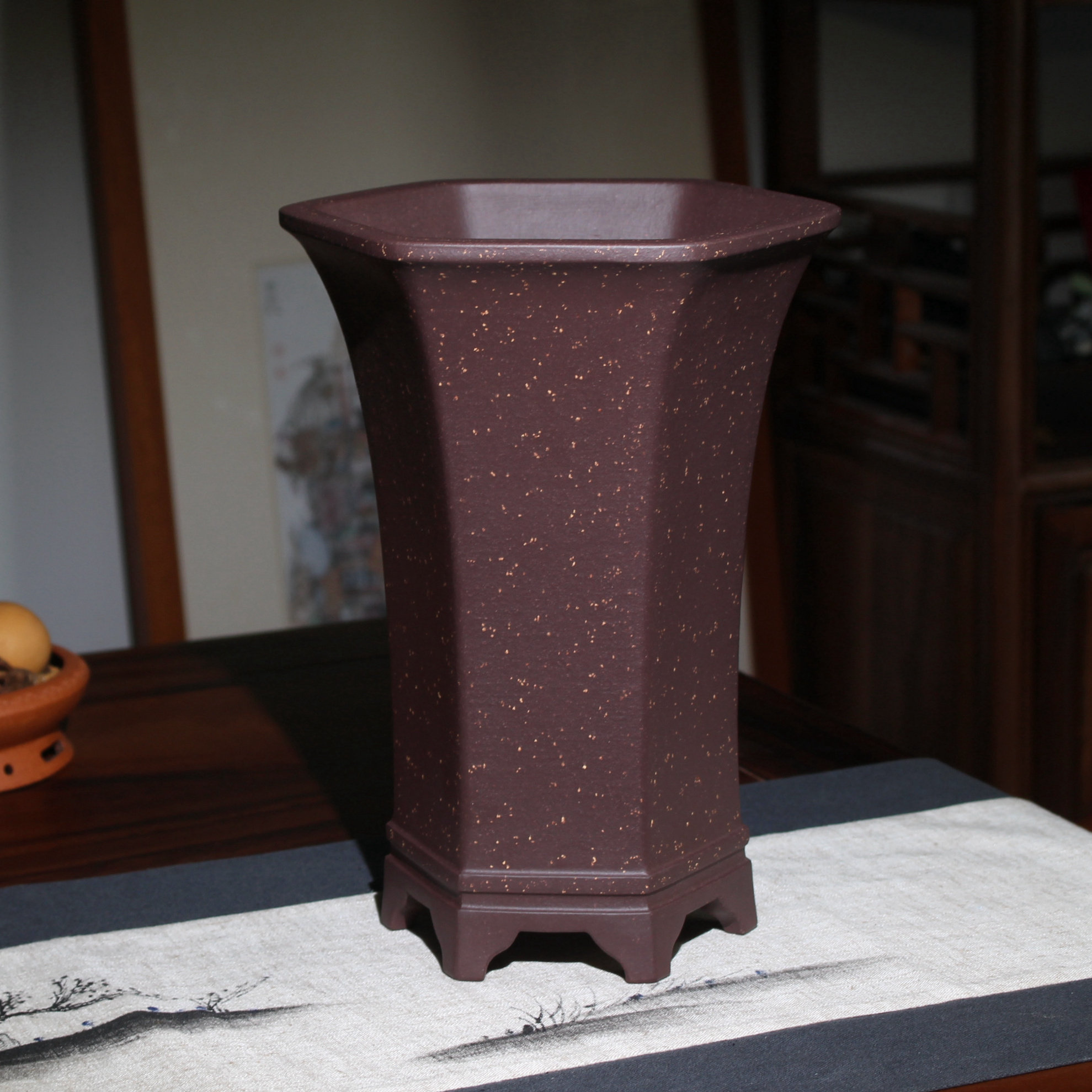 六角方收腰朱永南紫砂高花盆名家精品盆景小盆栽手工君子兰花盆