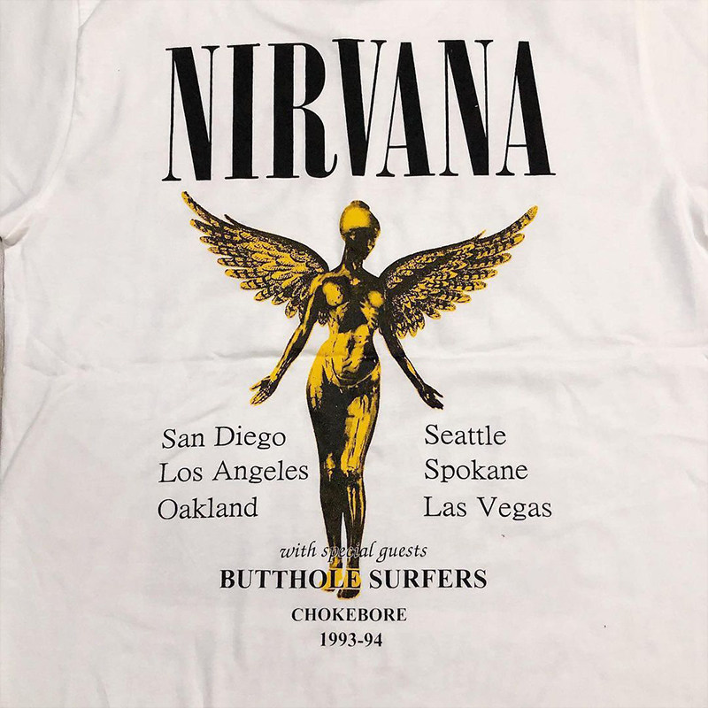 nirvana涅盘天使摇滚乐队科特柯本短袖vintage复古宽松t恤