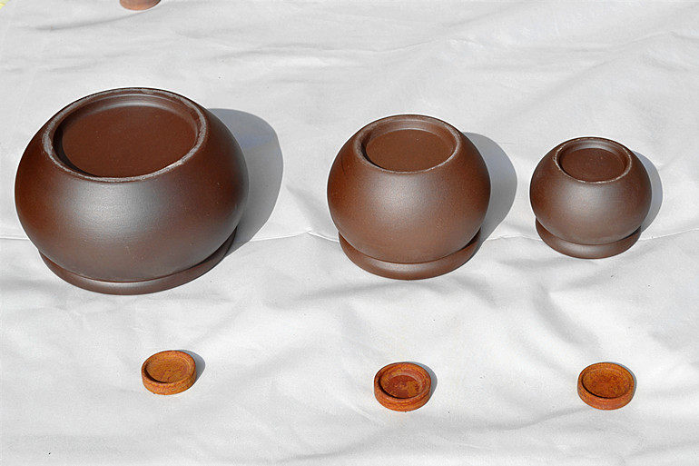 正品泗水红砭石粉烧制火角艾灸罐拔火罐大号砭石陶罐美容理疗专用