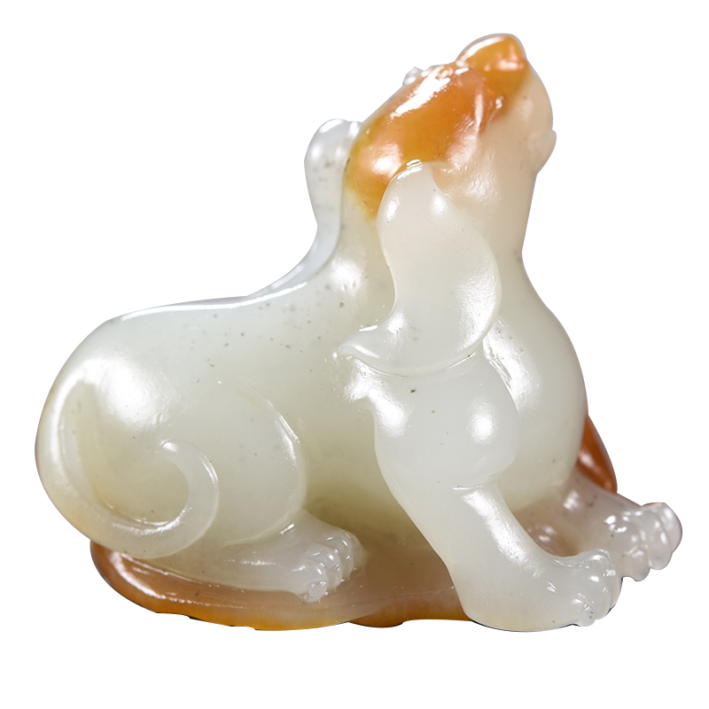 疆山新疆玉雕大师学甲和田生肖狗小摆件立体颈饰