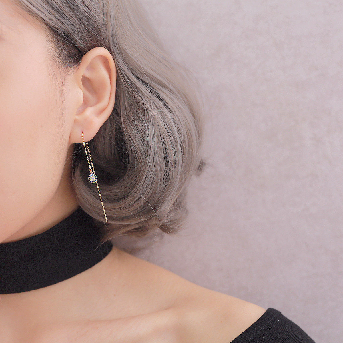 s925纯银耳环女长款耳坠恶魔之眼复古精致流苏耳线