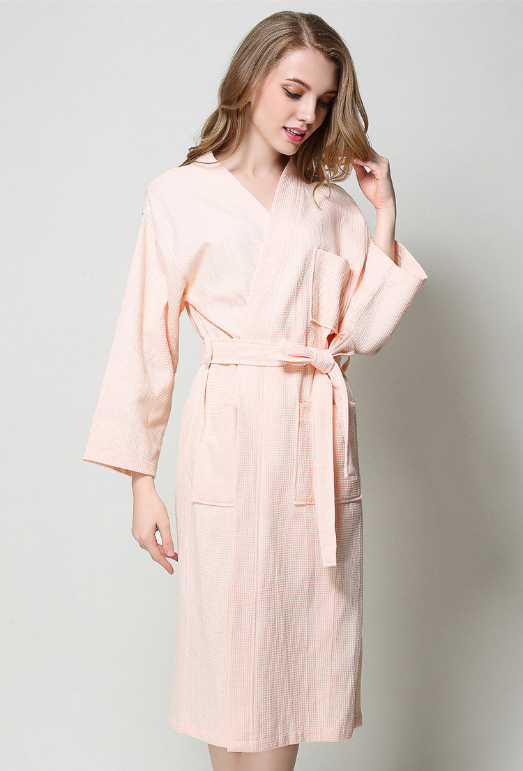 全棉睡袍春秋黄色男女长袖无领系腰带情侣酒店白色浴袍和服美容院