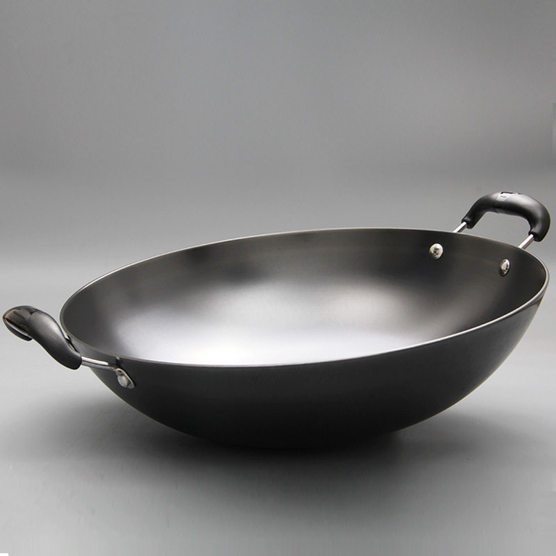 华邦大炒锅铁锅双耳尖底锅平底老式炒菜锅无涂层不锈燃气家用锅具