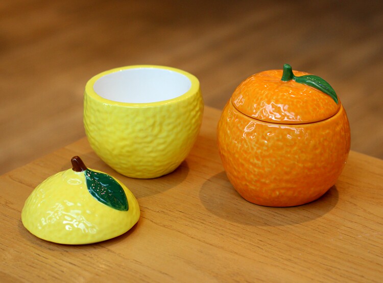 大橘大利陶瓷橘子柠檬盖碗设计师签名家居水果储物罐