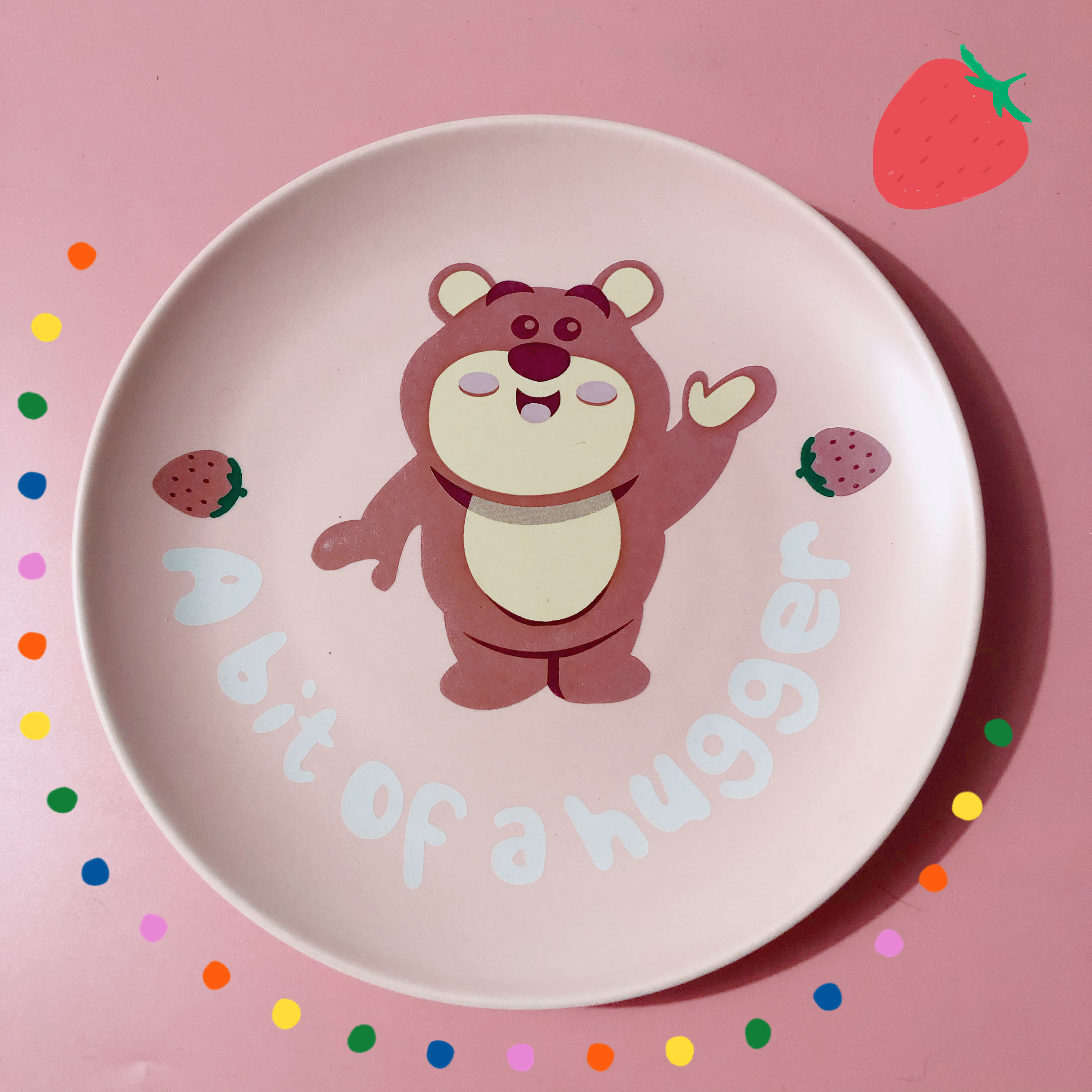 草莓ins展示挂盘摆盘粉色点心熊盘子可爱点可爱盘