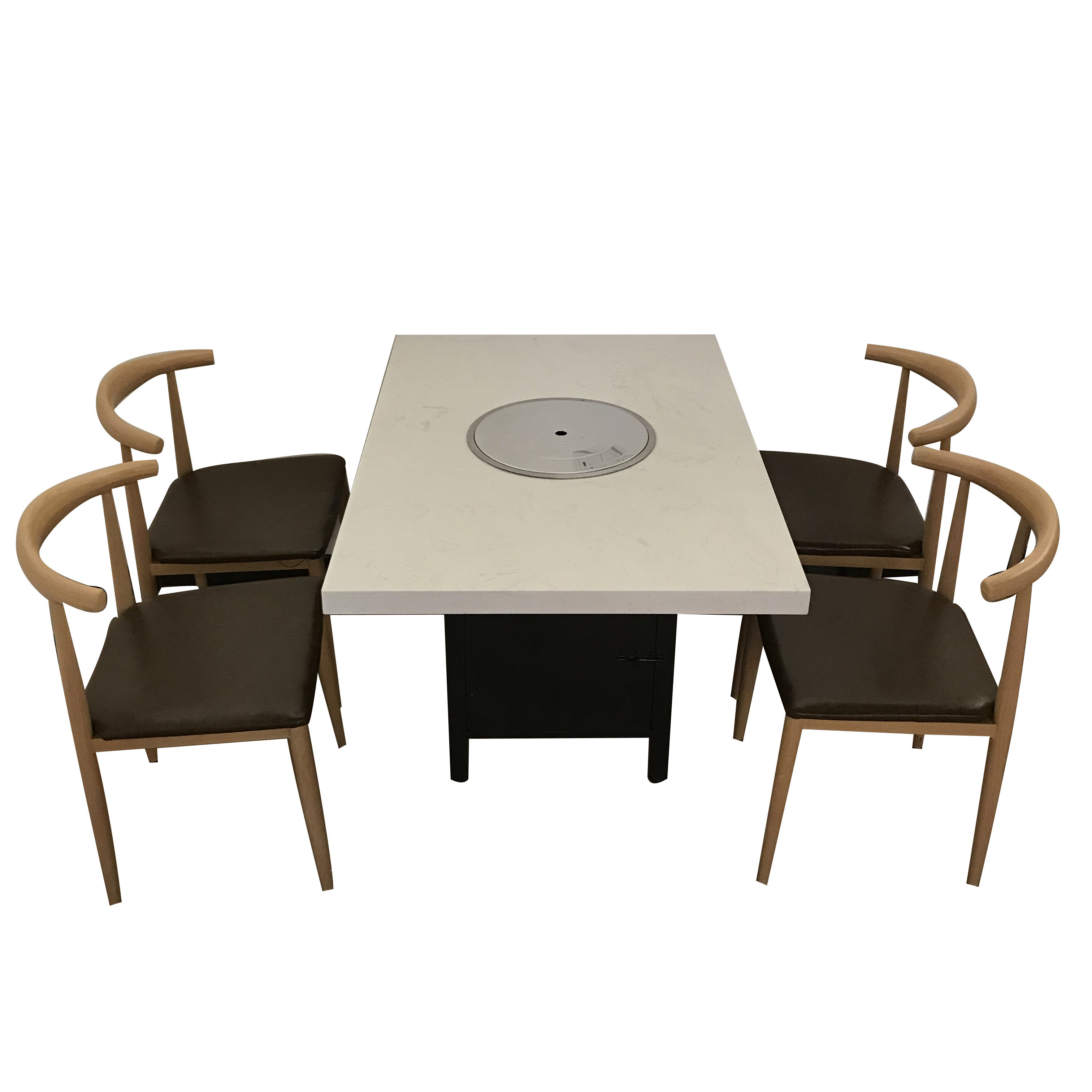 定制大理石无烟烧烤火锅桌子串串香电磁炉商用煤气灶火锅桌椅组合