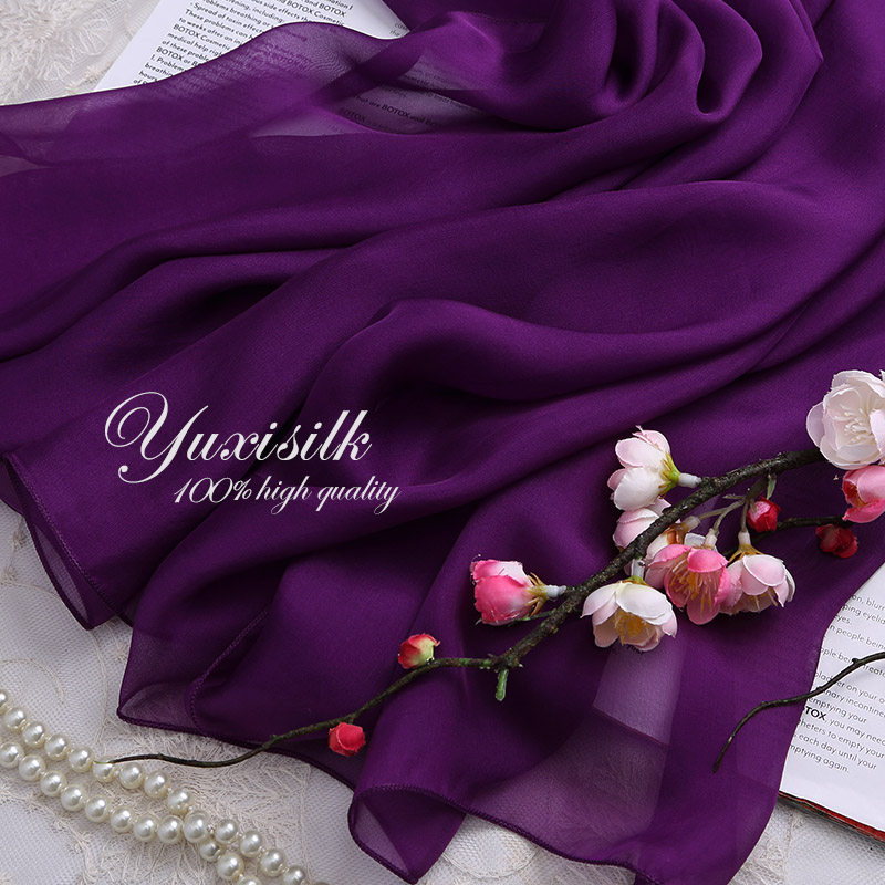 深紫披肩丝绸夏季秋冬春秋纱巾丝巾紫色真丝围巾