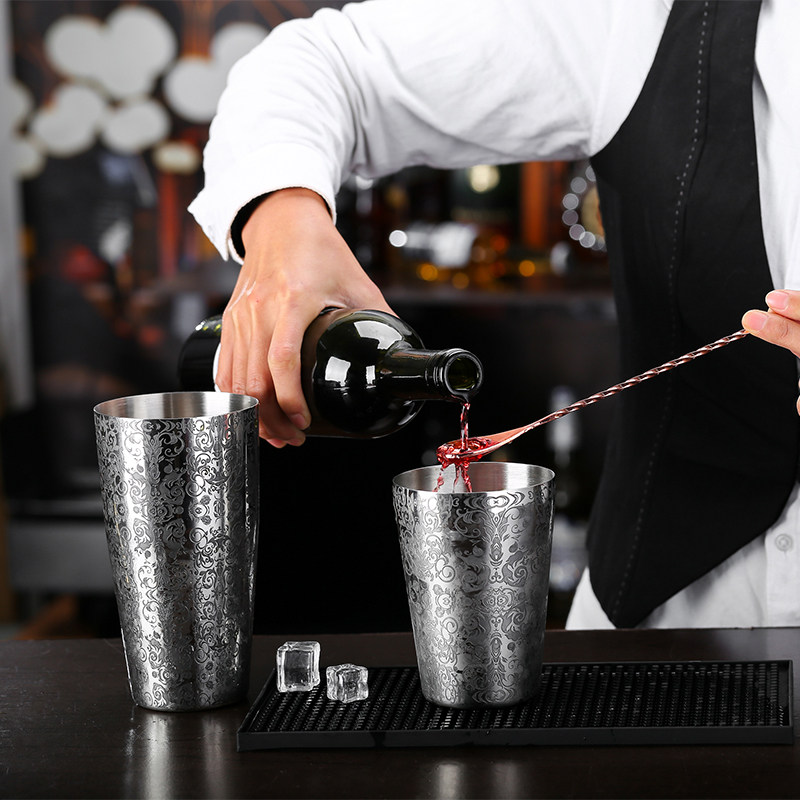 调酒酒器酒吧不锈钢美式波士顿刻花摇壶雪克壶调酒器