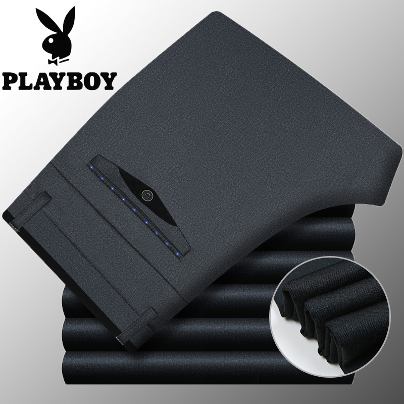 花花公子中年男士休闲裤秋冬厚款直筒宽松弹力裤男商务免烫爸爸装