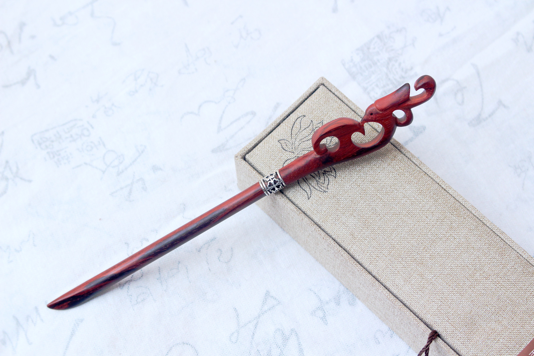 凤鸾藏剑簪发簪紫檀檀木簪刀盘发发饰品创意礼品发饰