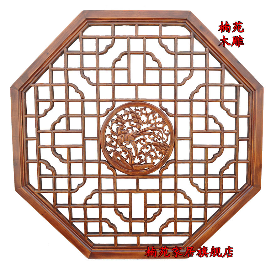 东阳木雕八角花窗中式玄关背景背景墙墙壁挂件木雕