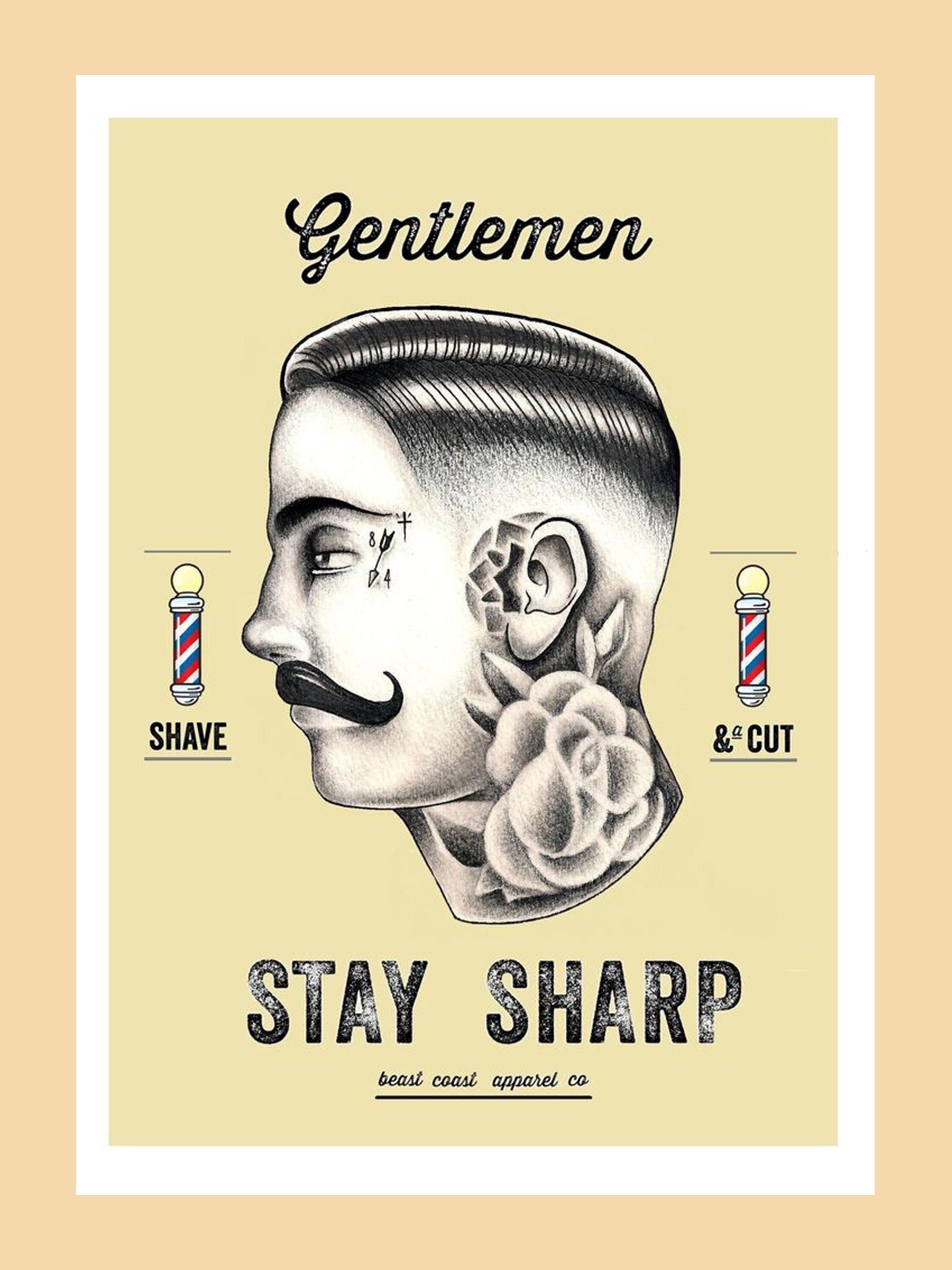 美容美发装饰画理发店人物发廊有框画剪刀剃须刀海报墙壁挂画复古