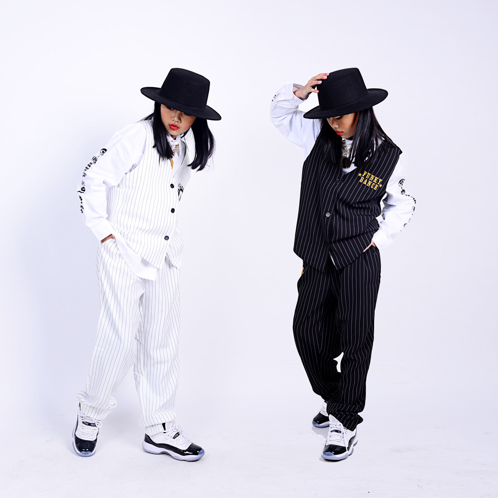 【儿童演出服】儿童popping街舞嘻哈演出服马甲条纹套装男童