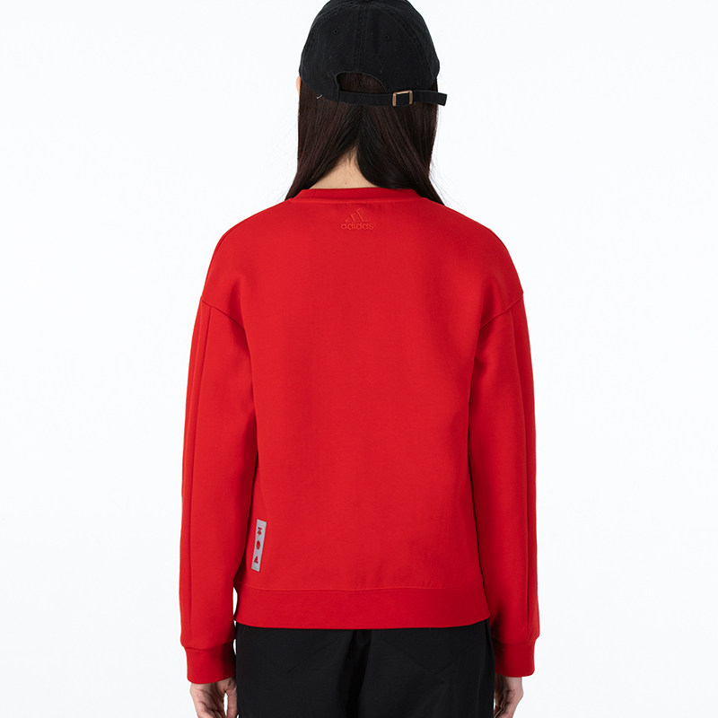 阿迪达斯新年限定卫衣女2022春季运动服虎年本命年红色运动卫衣