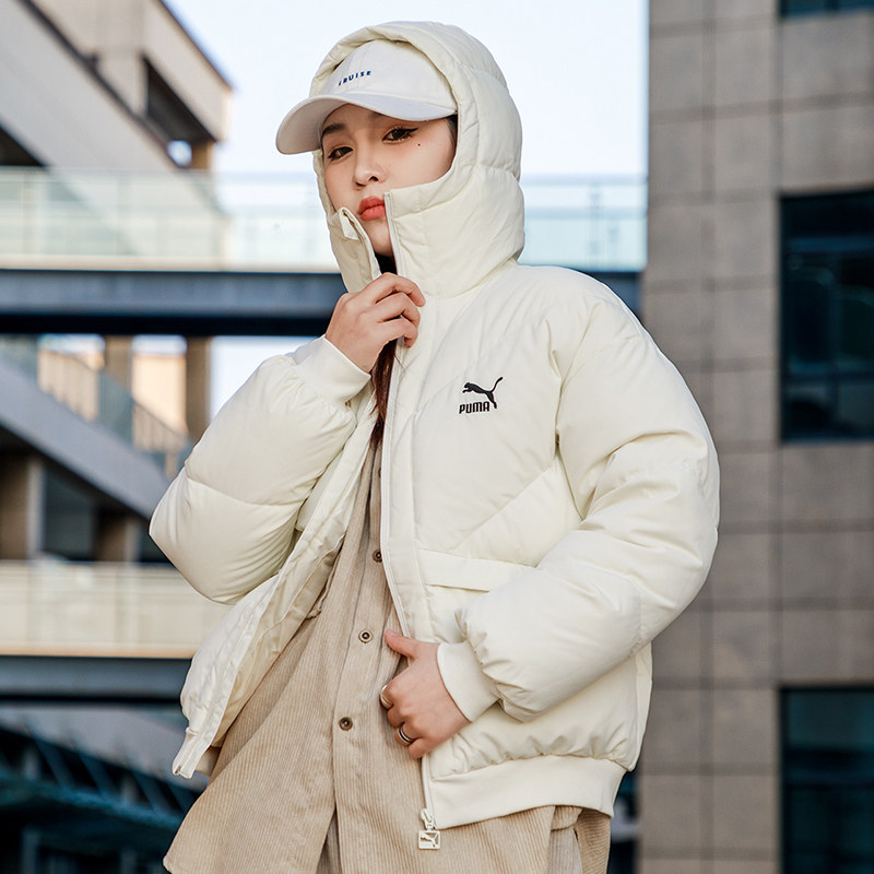 puma彪马外套女2022春季新款运动服休闲连帽象牙白羽绒服846431
