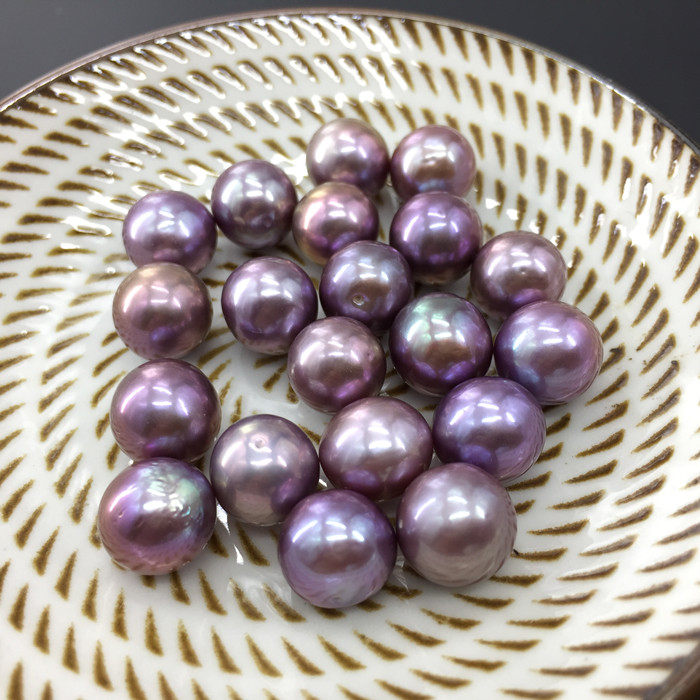 紫色爱迪生珍珠散珠 圆形强光 单颗天然淡水珍珠裸珠 手工diy首饰