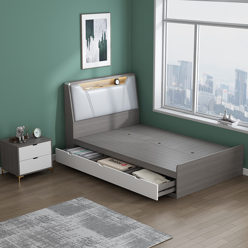 一米二床现代简约小户户型带灯儿童单人床卧室半高板式床