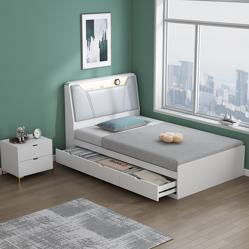 一米二床现代简约小户户型带灯儿童单人床卧室半高板式床