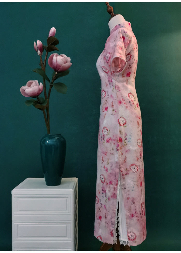 旗袍苎麻印花夏天新款复古日常古法平裁无省旗袍