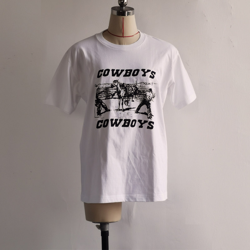中二ins美国复古西部牛仔cowboys印花全棉恤衫休闲t恤