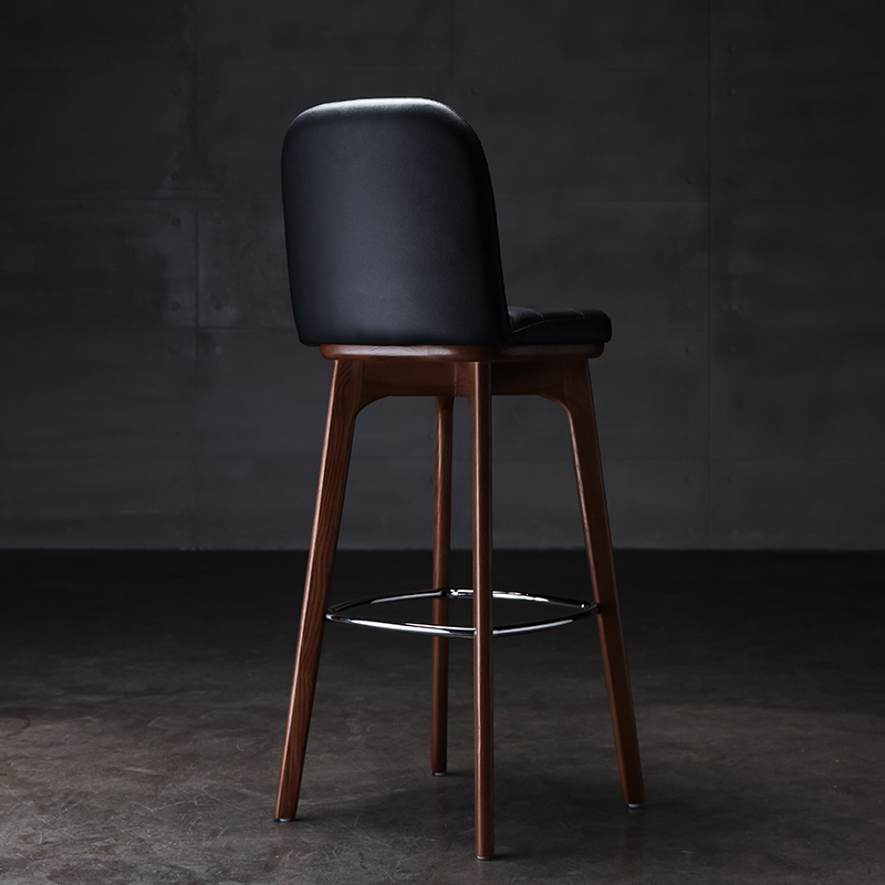 美式复古实木高脚凳吧台凳酒吧工业风高脚靠背家用黑色皮质吧台椅